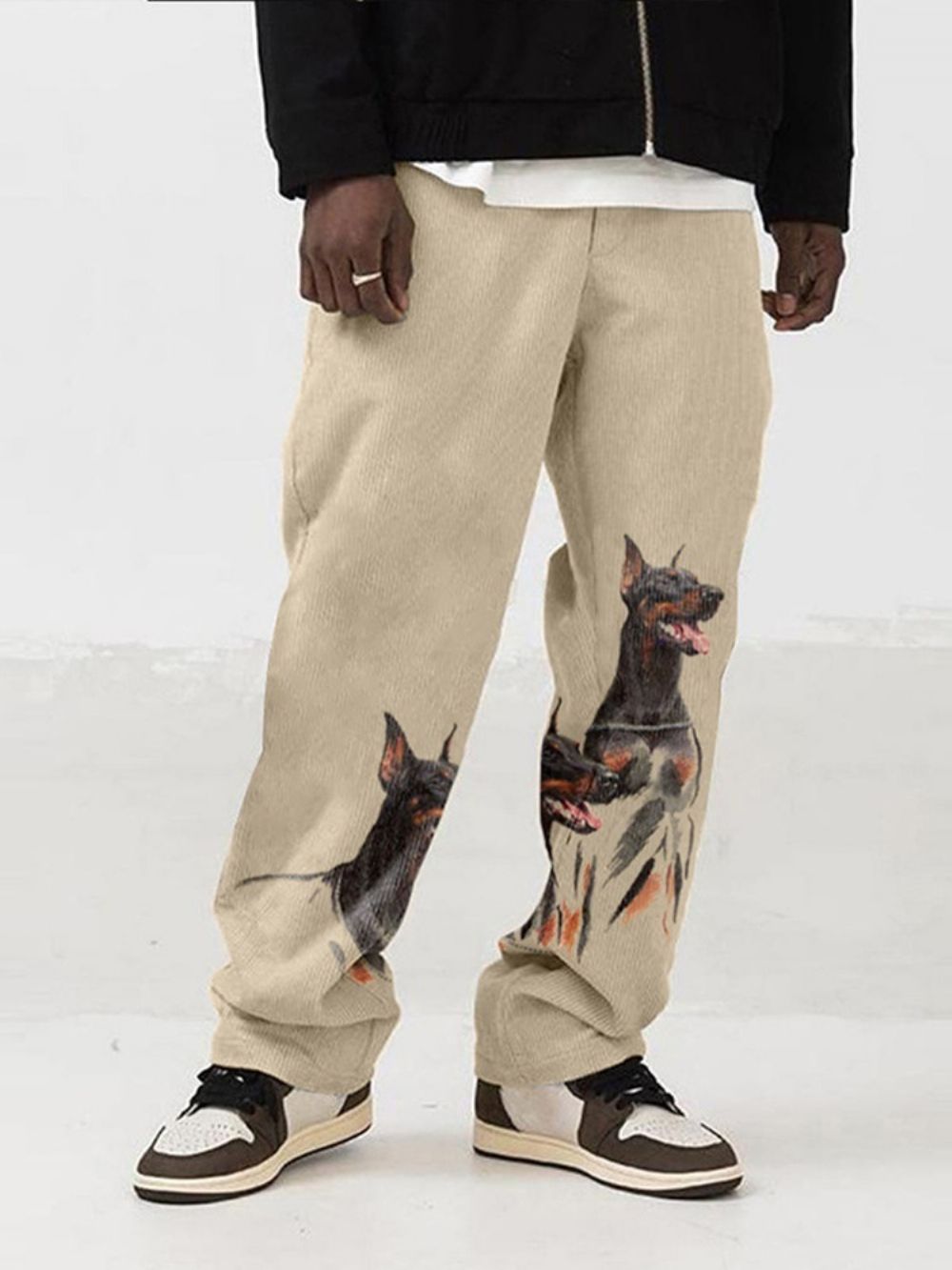 Rechte Casual Broek Met Halfhoge Taille En Dierenprint