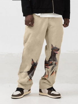 Rechte Casual Broek Met Halfhoge Taille En Dierenprint