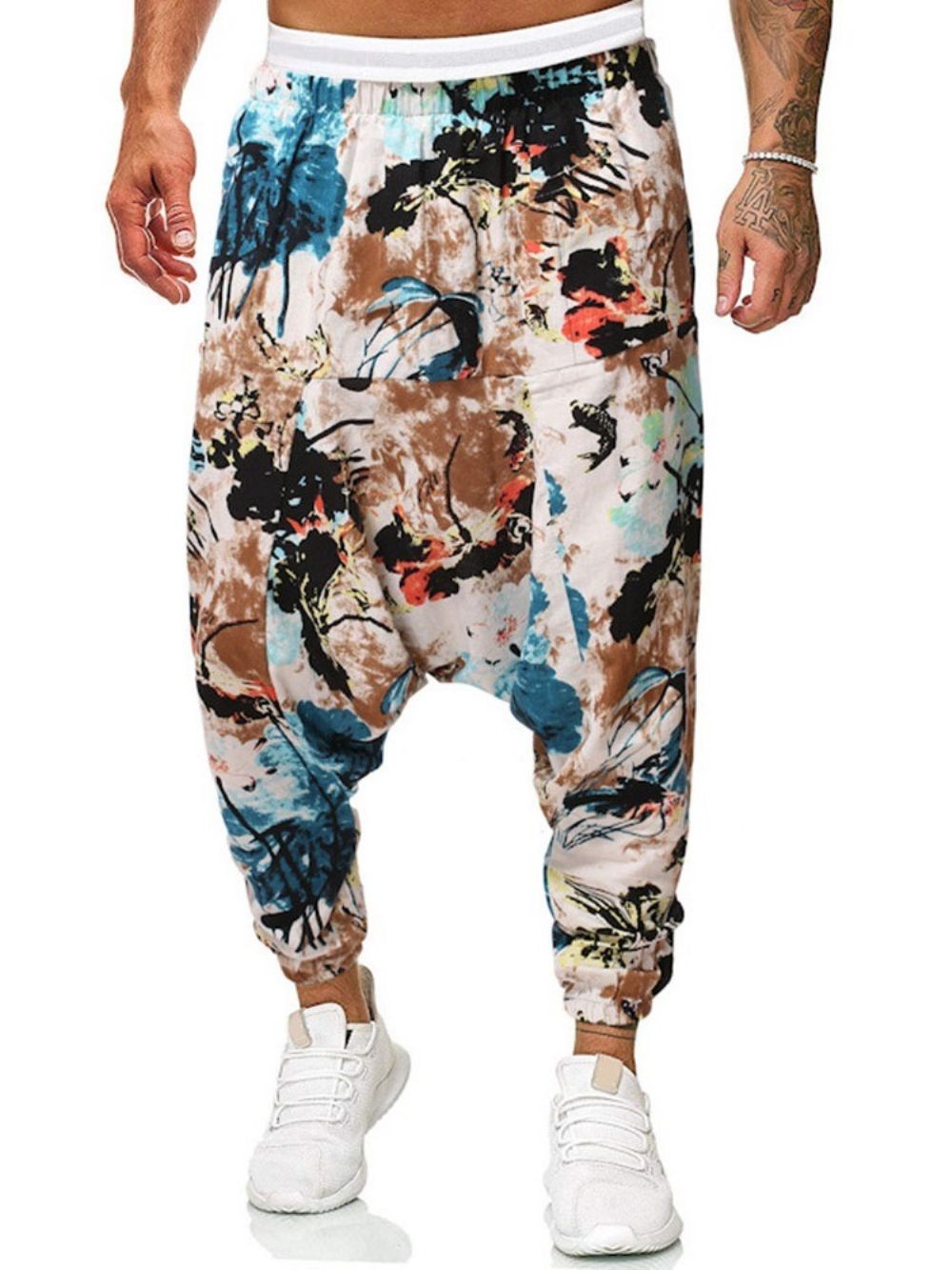 Wijde Broek Met Bloemenprint En Halfhoge Taille Casual Broek Heren