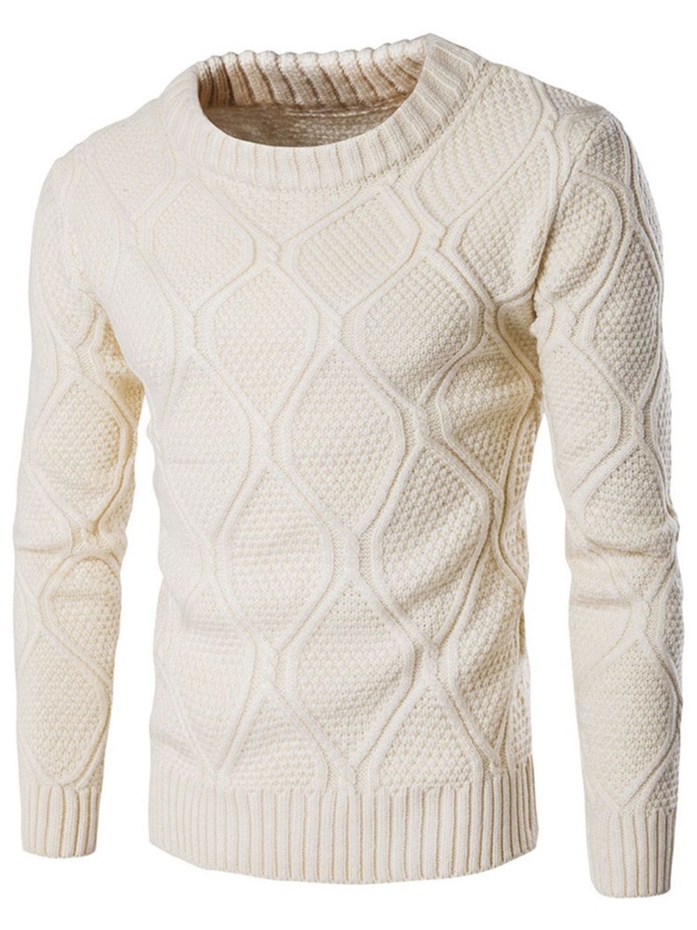 Effen Jacquard Vogue Warme Herensweater Met Ronde Hals