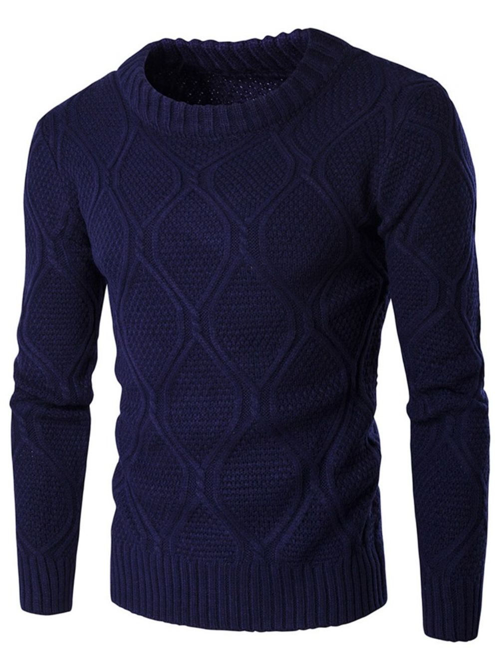 Effen Jacquard Vogue Warme Herensweater Met Ronde Hals