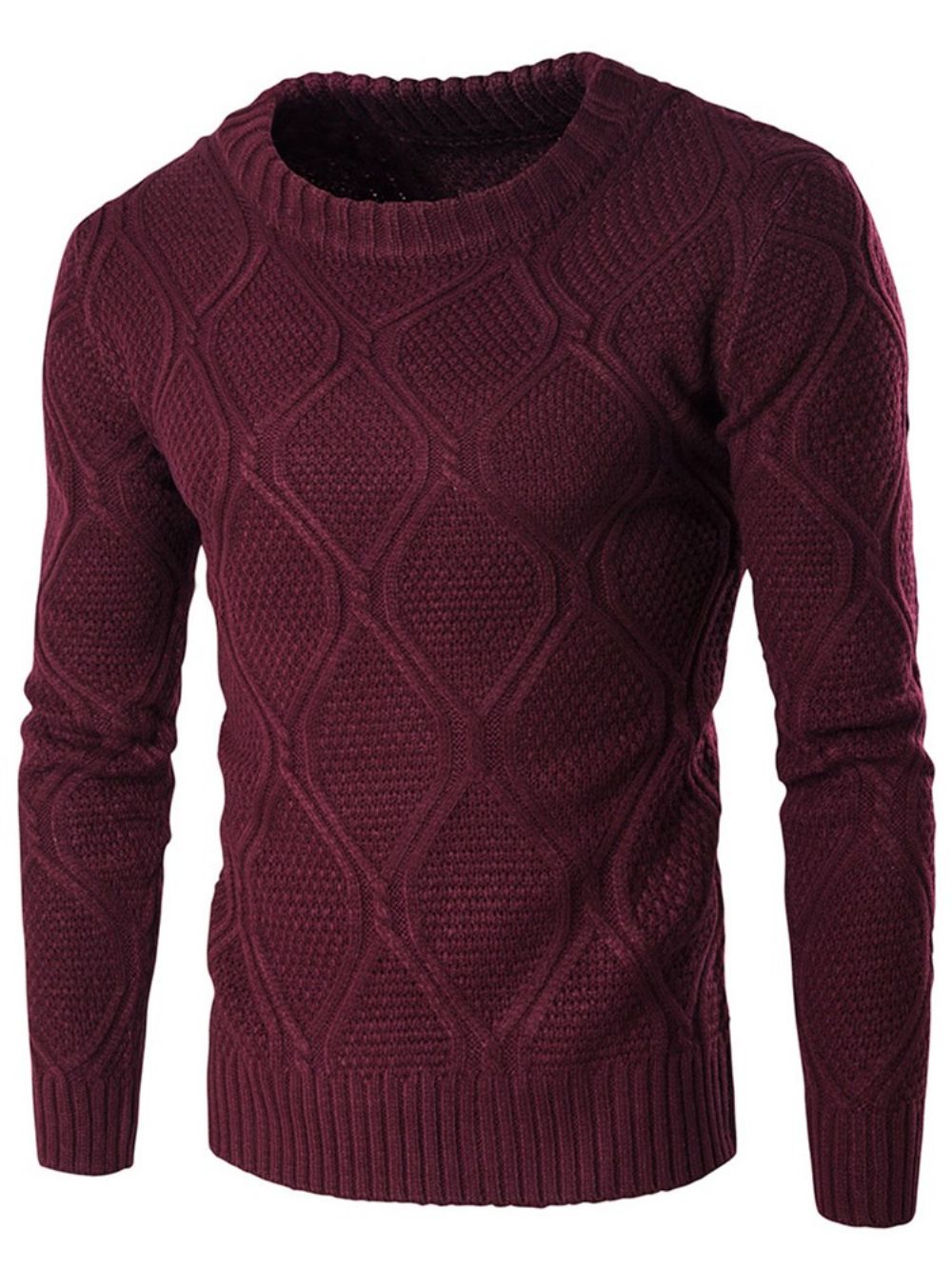 Effen Jacquard Vogue Warme Herensweater Met Ronde Hals