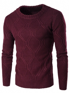 Effen Jacquard Vogue Warme Herensweater Met Ronde Hals