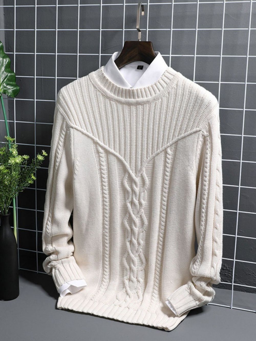 Effen Ronde Hals Casual Rechte Herensweater