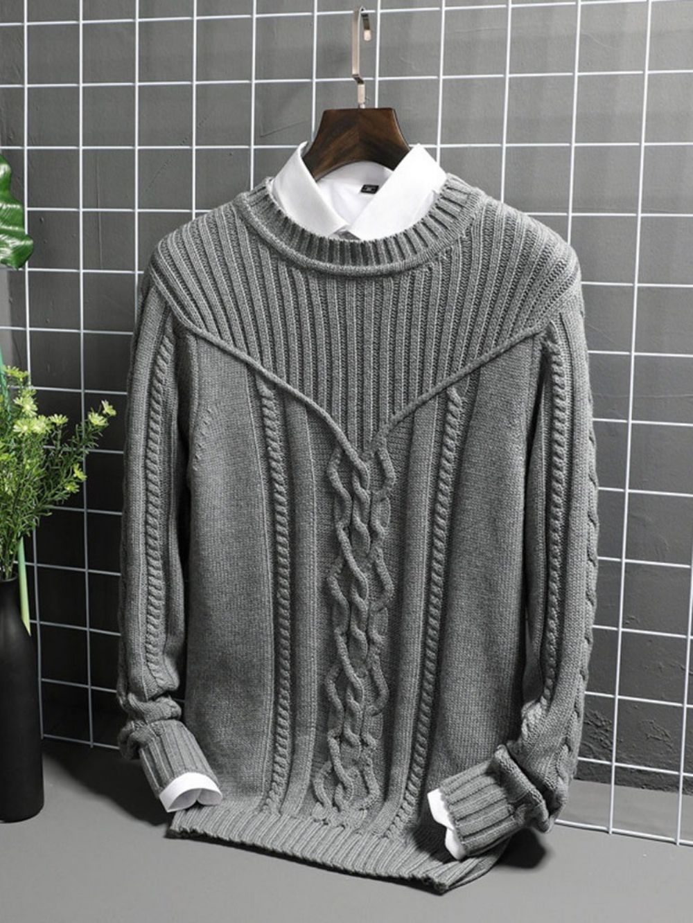 Effen Ronde Hals Casual Rechte Herensweater