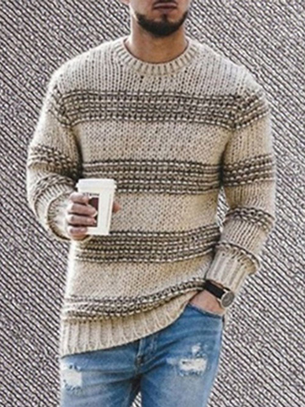 Slim Herensweater Met Standaard Ronde Hals En Kleurblokken