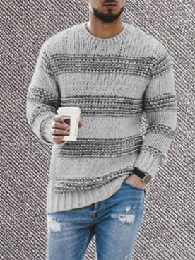 Slim Herensweater Met Standaard Ronde Hals En Kleurblokken