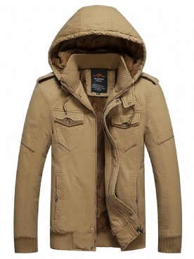 Effen Afneembare Capuchon Met Rits Heren Casual Winterjack Jassen