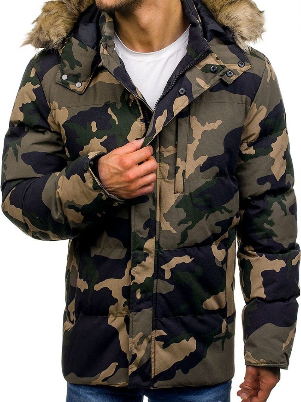 Halflange Zak Camouflage Casual Donsjack Met Rits Heren