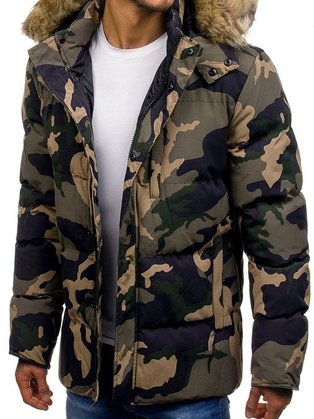 Halflange Zak Camouflage Casual Donsjack Met Rits Heren