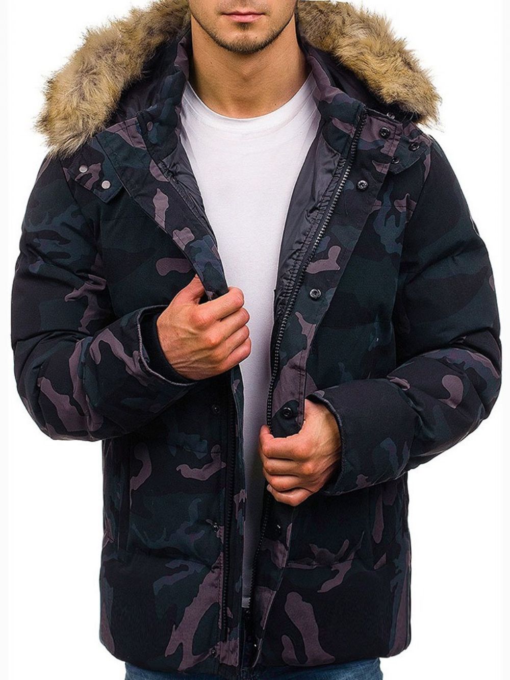 Halflange Zak Camouflage Casual Donsjack Met Rits Heren