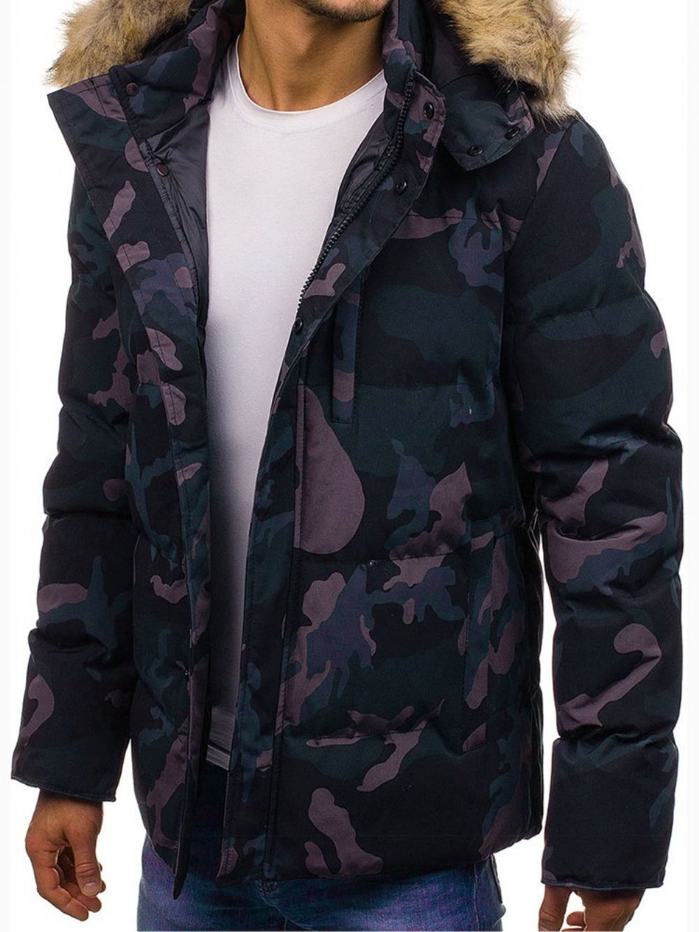 Halflange Zak Camouflage Casual Donsjack Met Rits Heren