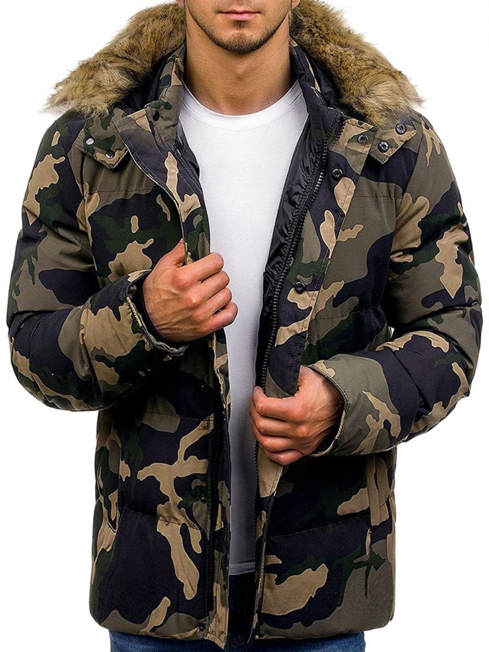 Halflange Zak Camouflage Casual Donsjack Met Rits Heren