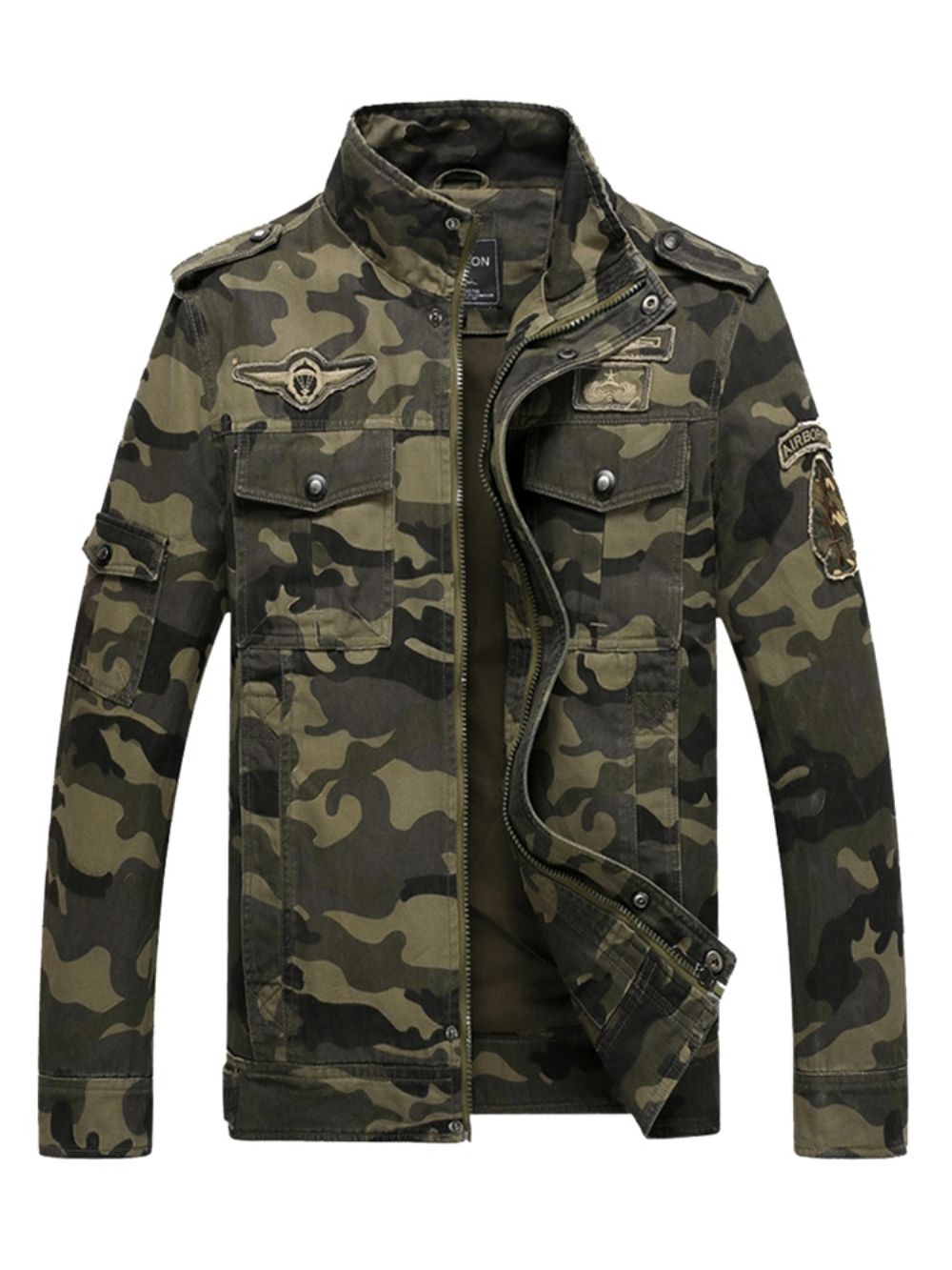 Herenjack Van Katoenblends Camouflage Met Opstaande Kraag En Rits