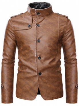 Opstaande Kraag Standaard Winter Slim Leren Jack