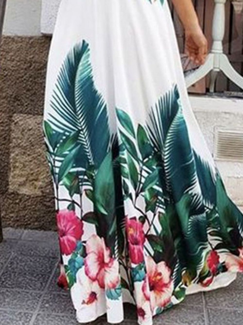 Elegante Maxi-Jurk Met V-Hals En Mouwloze Print