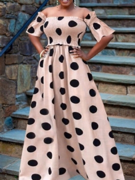 Halve Mouw Off-Shoulder Vloer Lengte Polka Dots Zomerjurk