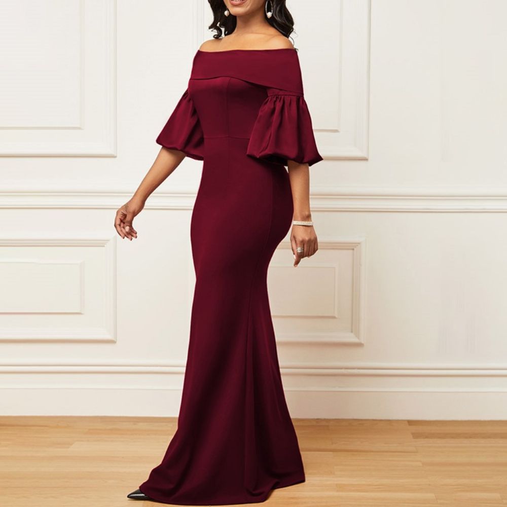 Halve Mouw Vloerlengte Off-Shoulder Zeemeermin Herfst Maxi-Jurk