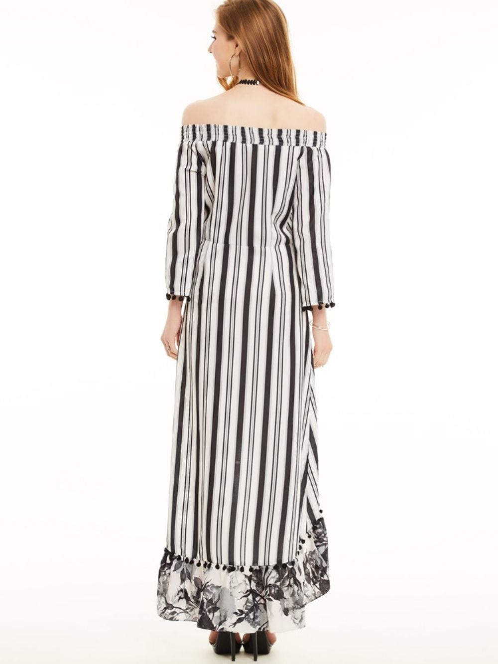 Maxi-Jurk Met Verticale Gestreepte Patchworkprint