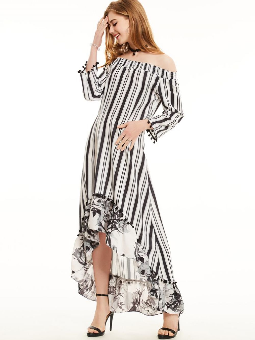 Maxi-Jurk Met Verticale Gestreepte Patchworkprint