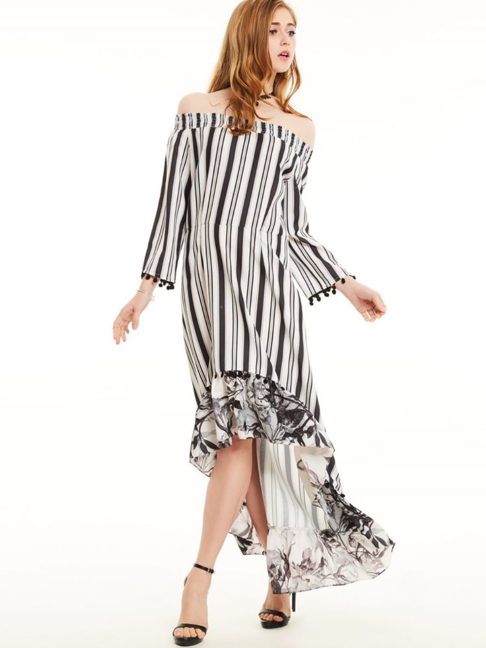 Maxi-Jurk Met Verticale Gestreepte Patchworkprint