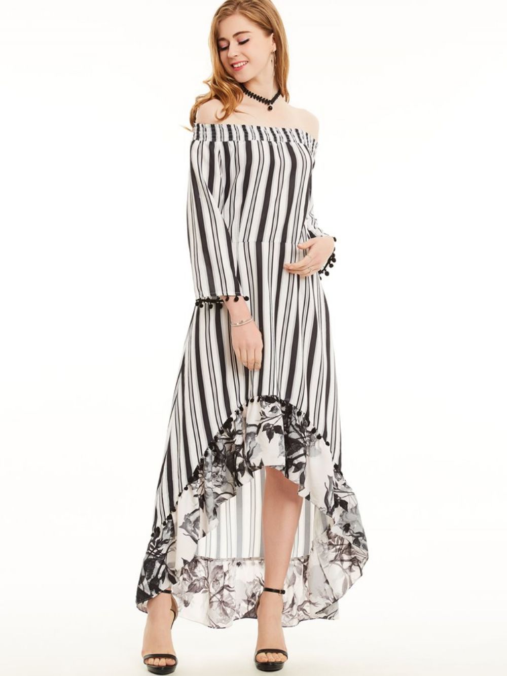 Maxi-Jurk Met Verticale Gestreepte Patchworkprint