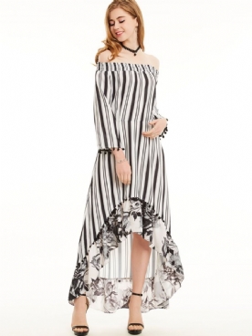 Maxi-Jurk Met Verticale Gestreepte Patchworkprint