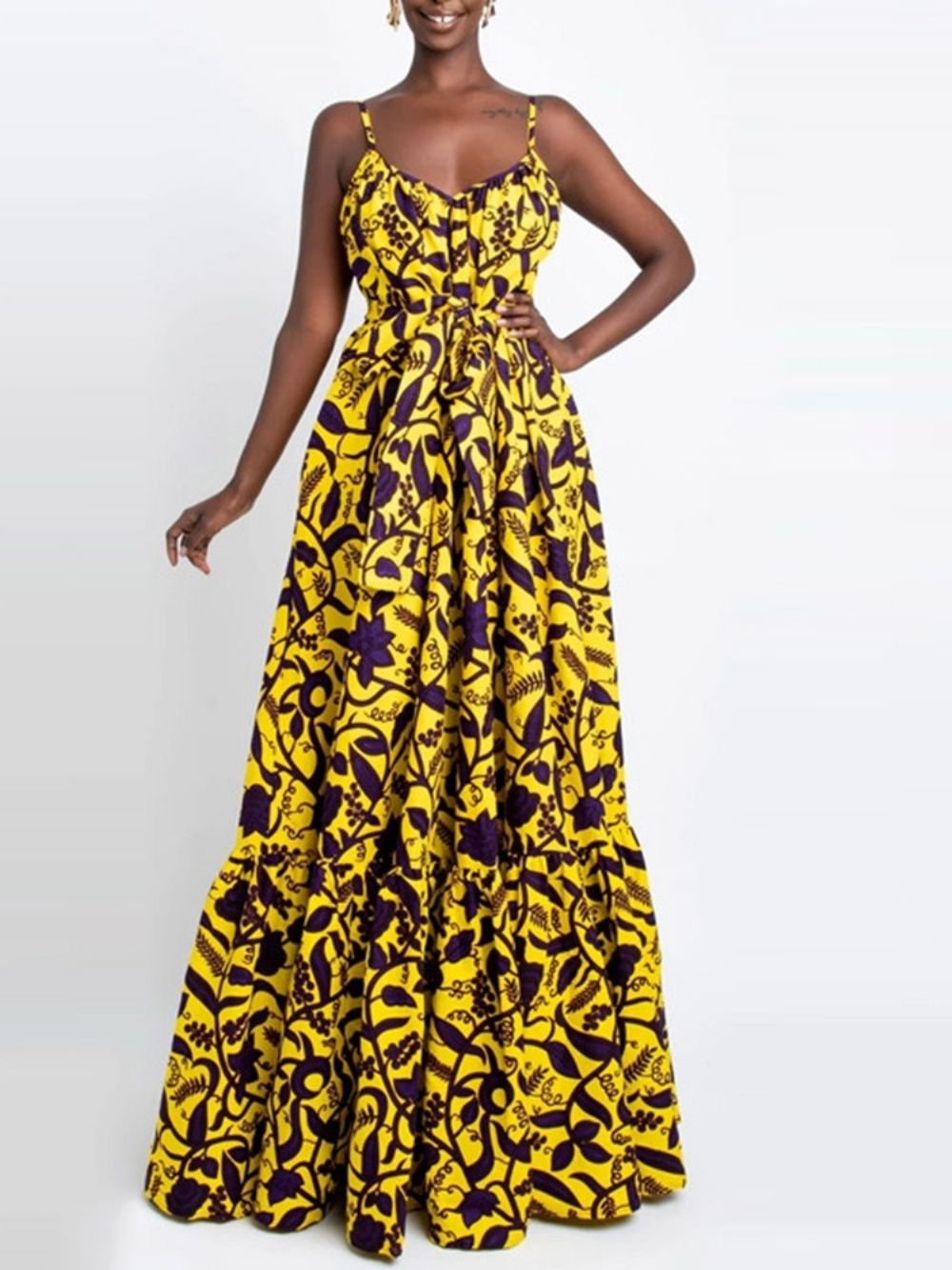 Mouwloze Maxi-Jurk Met V-Hals Tot De Grond Met Bloemenprint