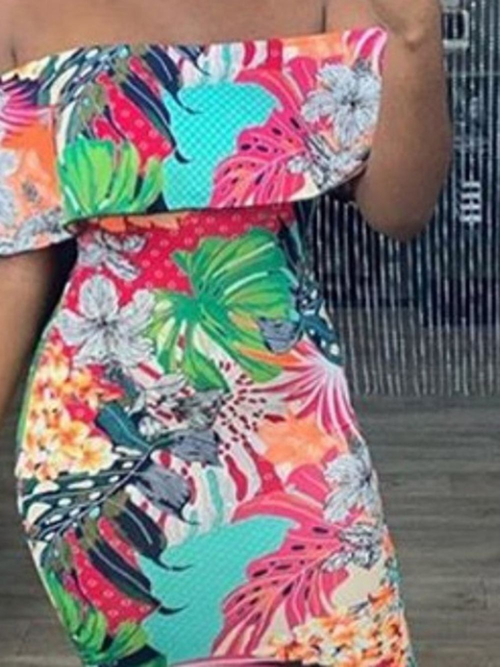 Off-Shoulder Print Vloer Lengte Hoge Taille Zeemeermin Jurk