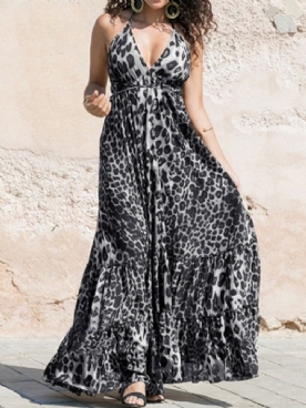 Print V-Hals Mouwloze Mid-Taille Boheemse Jurk Strandjurken Dames