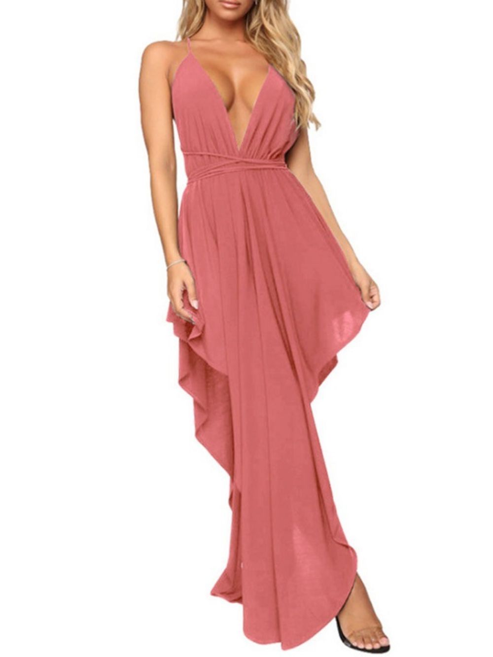 Vloer Lengte V-Hals Mouwloze Zomer Western Maxi-Jurk