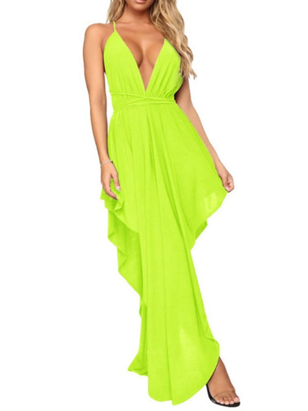 Vloer Lengte V-Hals Mouwloze Zomer Western Maxi-Jurk