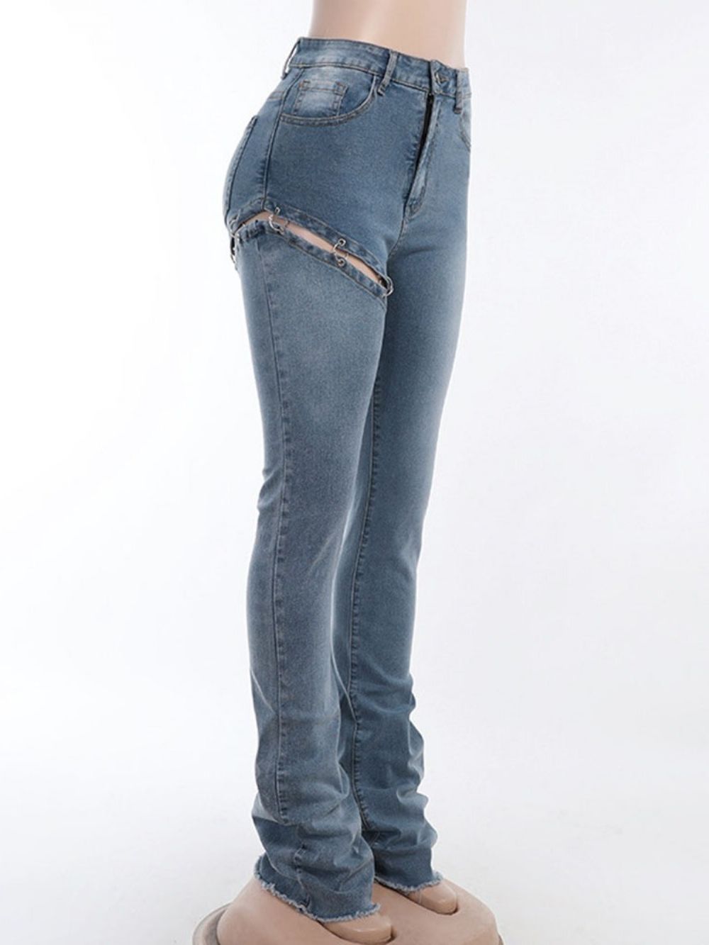 Asymmetrische Rechte Jeans Met Halfhoge Taille En Ritssluiting