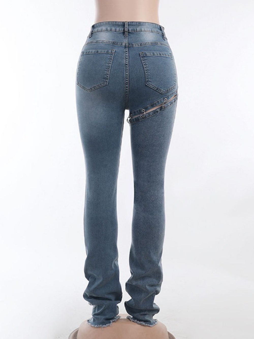 Asymmetrische Rechte Jeans Met Halfhoge Taille En Ritssluiting