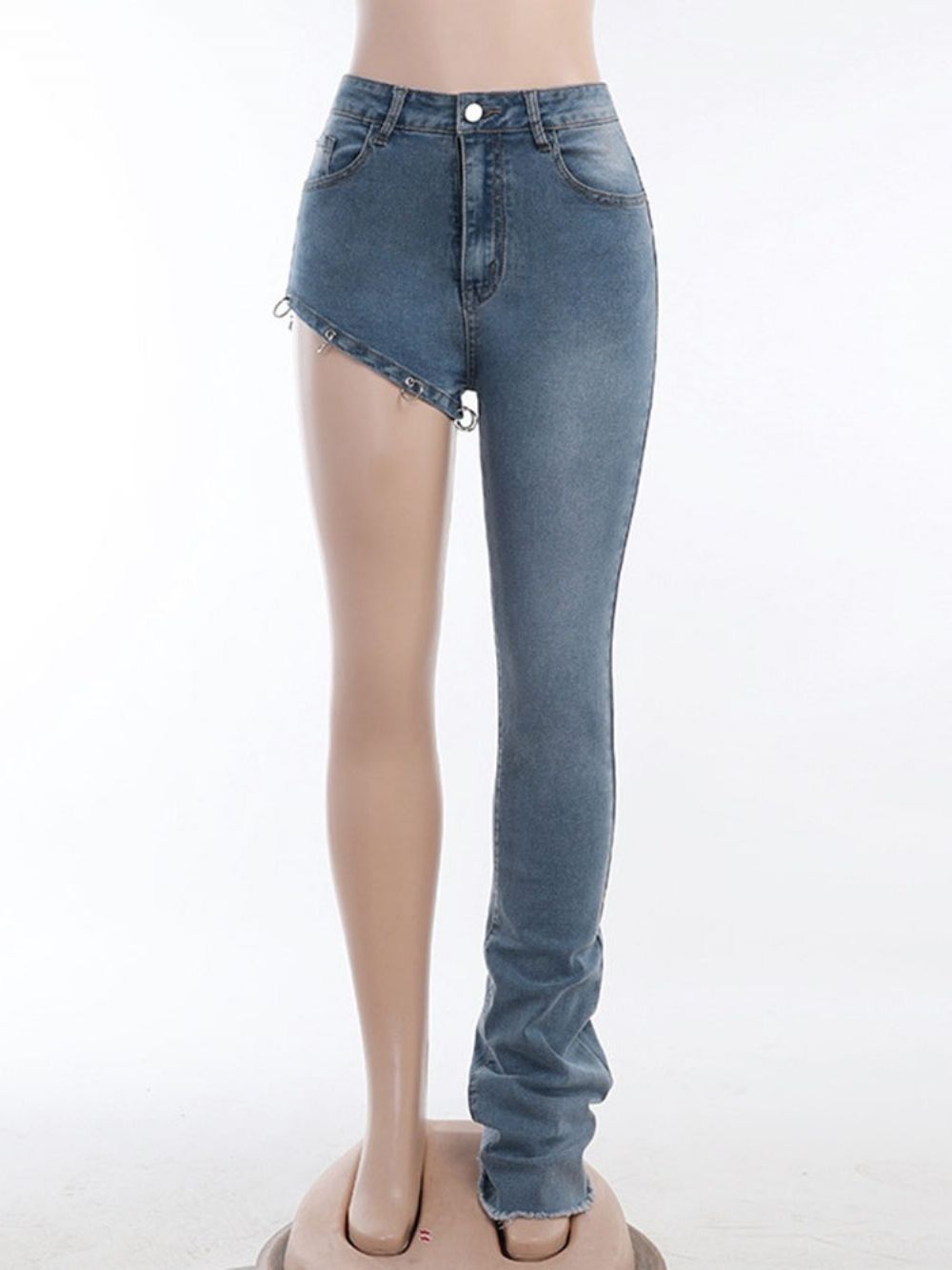 Asymmetrische Rechte Jeans Met Halfhoge Taille En Ritssluiting