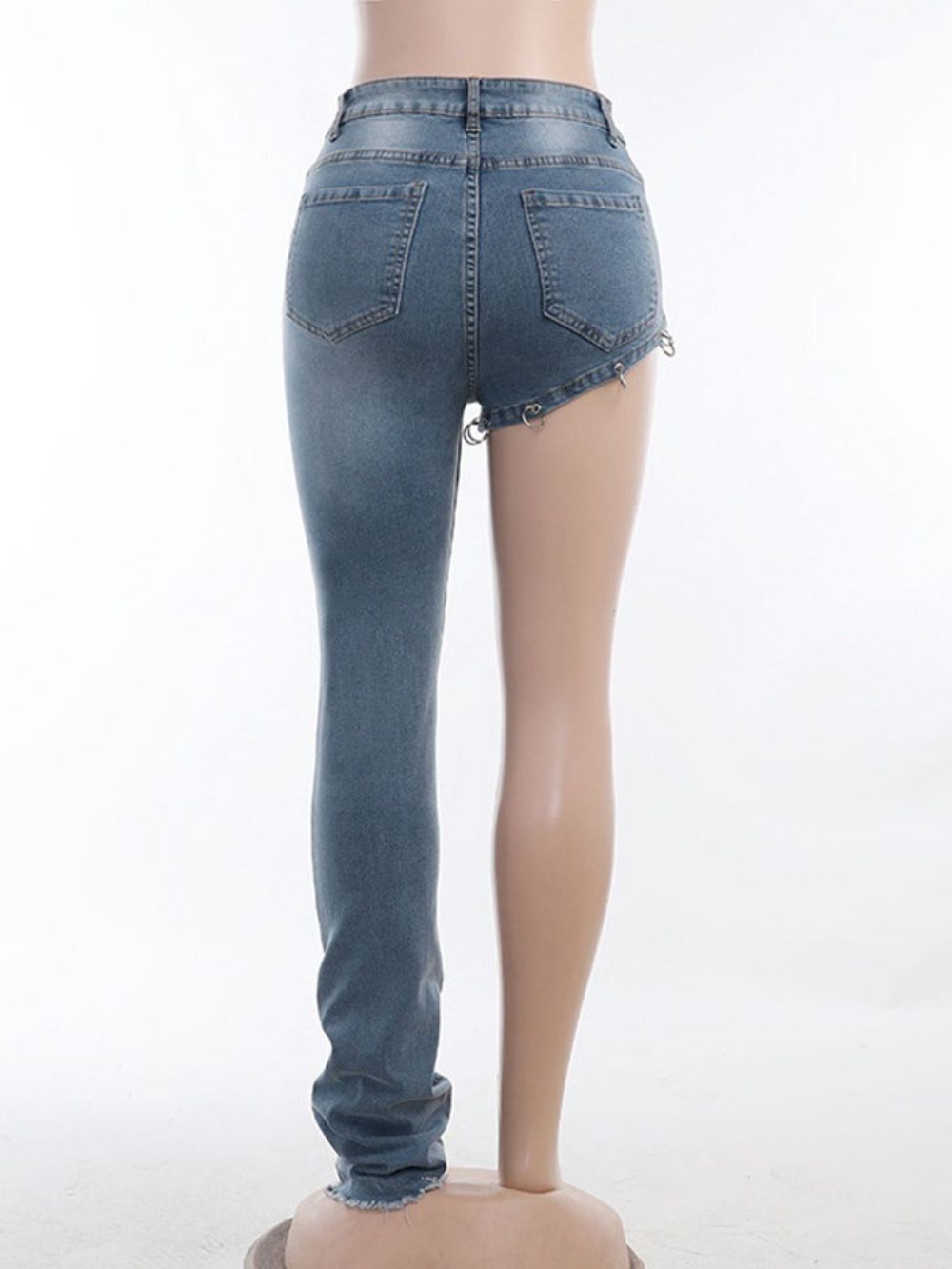 Asymmetrische Rechte Jeans Met Halfhoge Taille En Ritssluiting