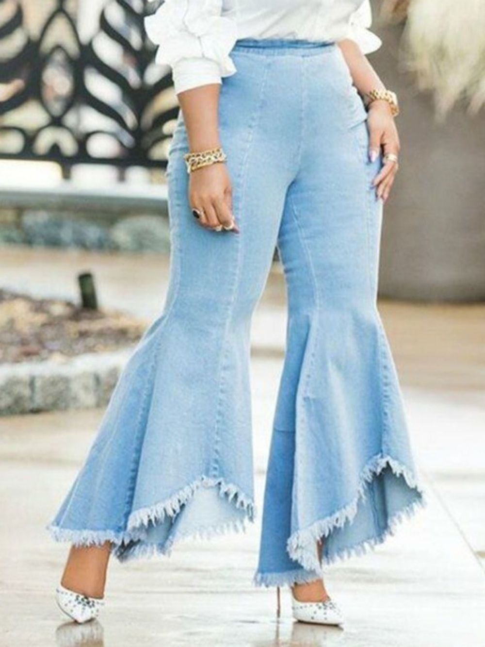 Bellbottoms Asymmetrische Effen Slim Jeans