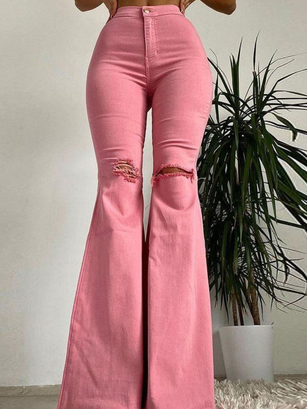 Bellbottoms Hole Effen Damesjeans Met Smalle Rits