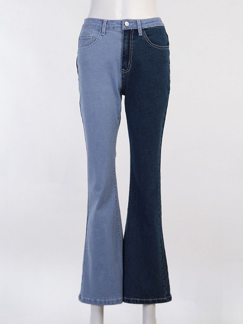 Color Block Bellbottoms Patchwork Slim Jeans Met Hoge Taille