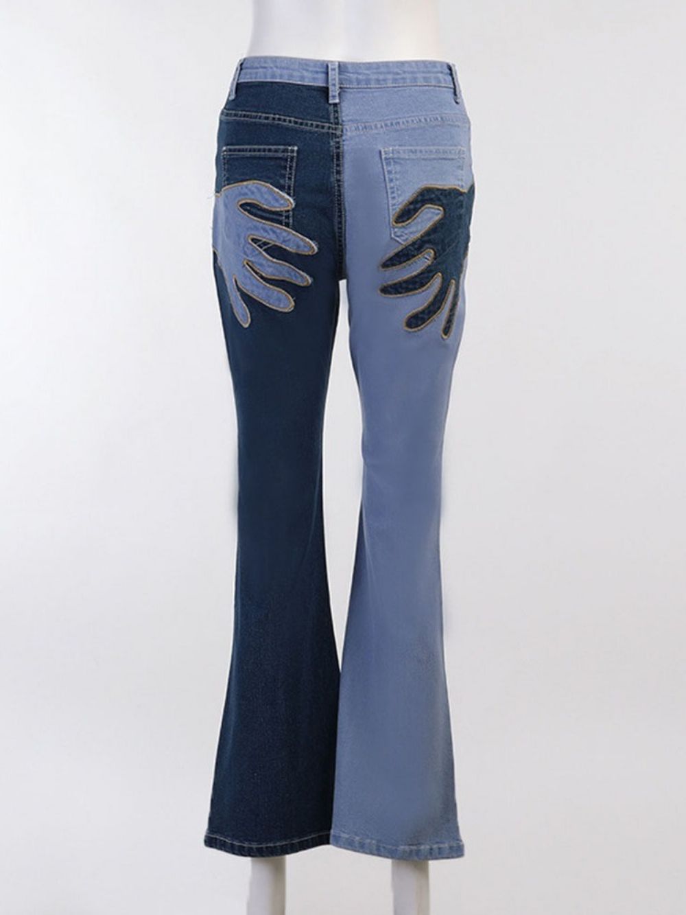 Color Block Bellbottoms Patchwork Slim Jeans Met Hoge Taille