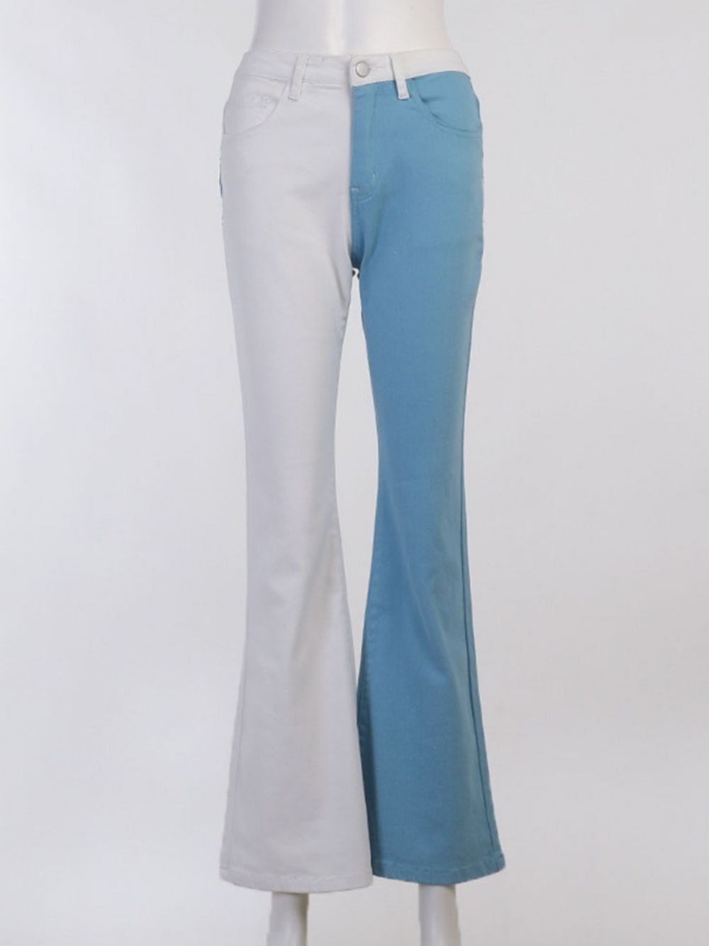 Color Block Bellbottoms Patchwork Slim Jeans Met Hoge Taille