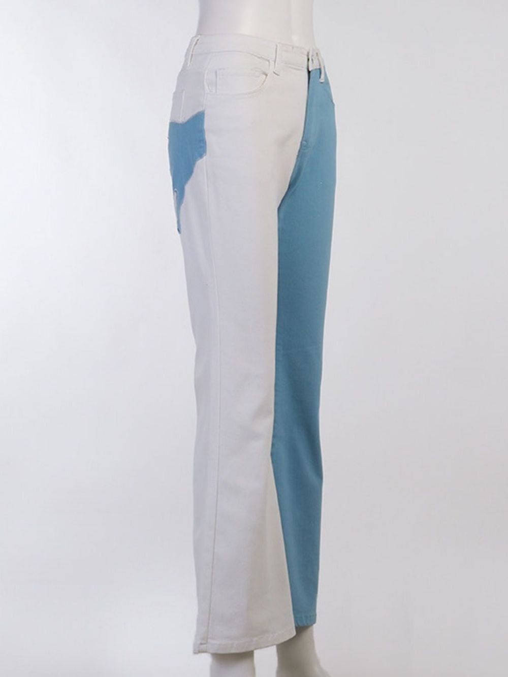 Color Block Bellbottoms Patchwork Slim Jeans Met Hoge Taille