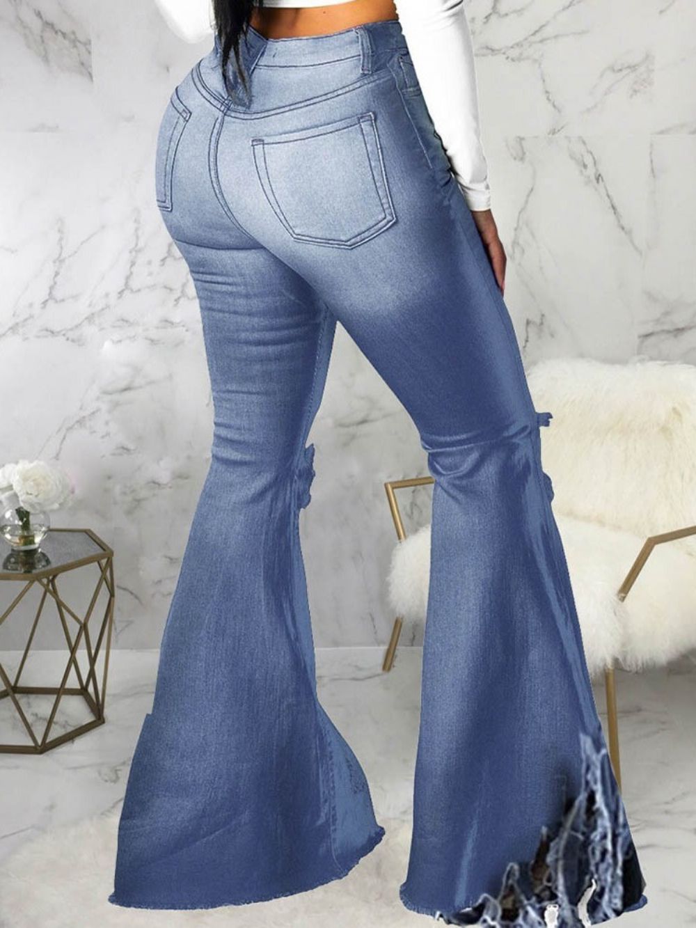 Effen Bellbottoms Hole-Jeans Dames Met Smalle Taille En Middelhoge Taille