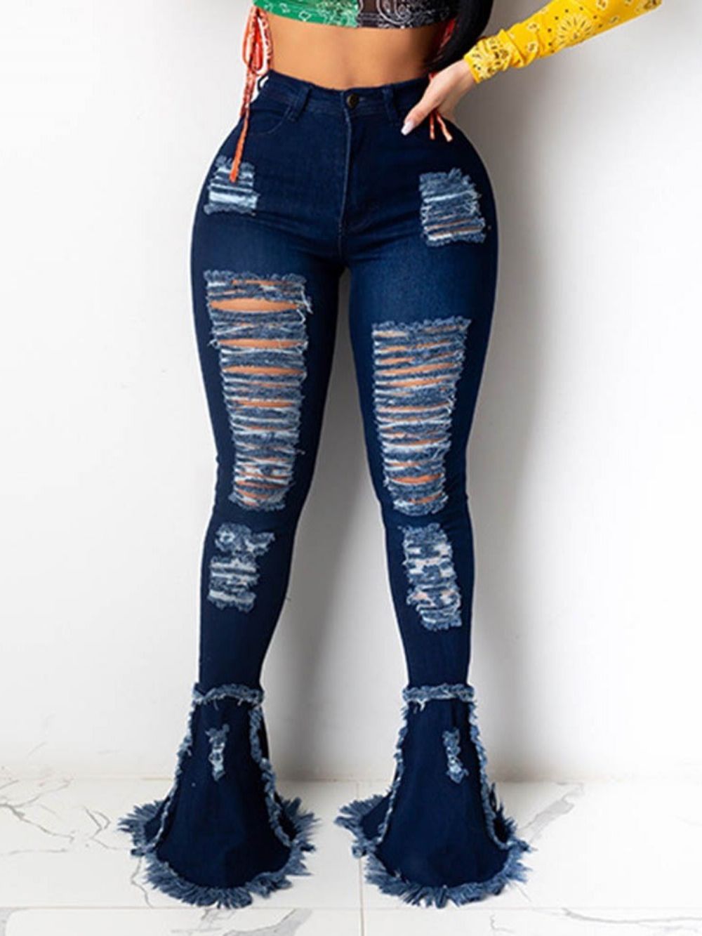 Effen Damesjeans Met Kwastjes En Rits Effen Bellbottoms