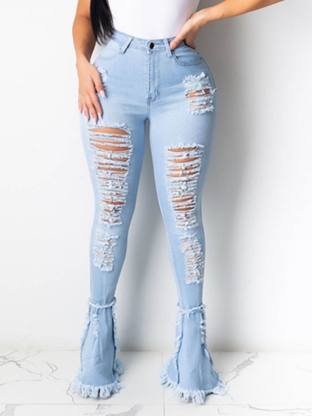 Effen Damesjeans Met Kwastjes En Rits Effen Bellbottoms