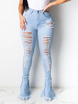 Effen Damesjeans Met Kwastjes En Rits Effen Bellbottoms