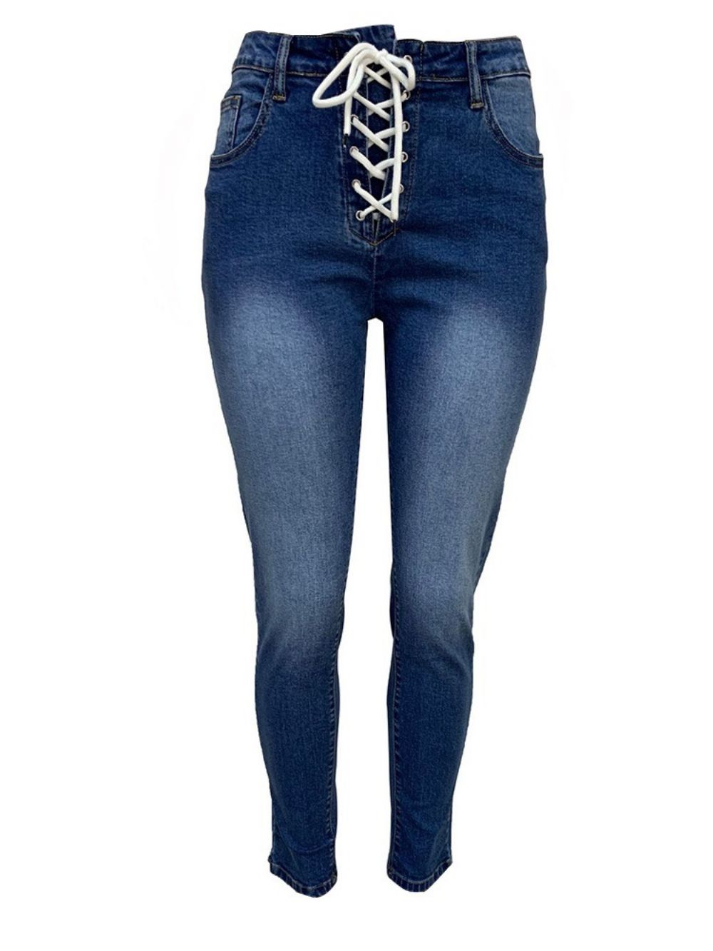 Effen Kokerbroek Met Veters Skinny Jeans Met Veters