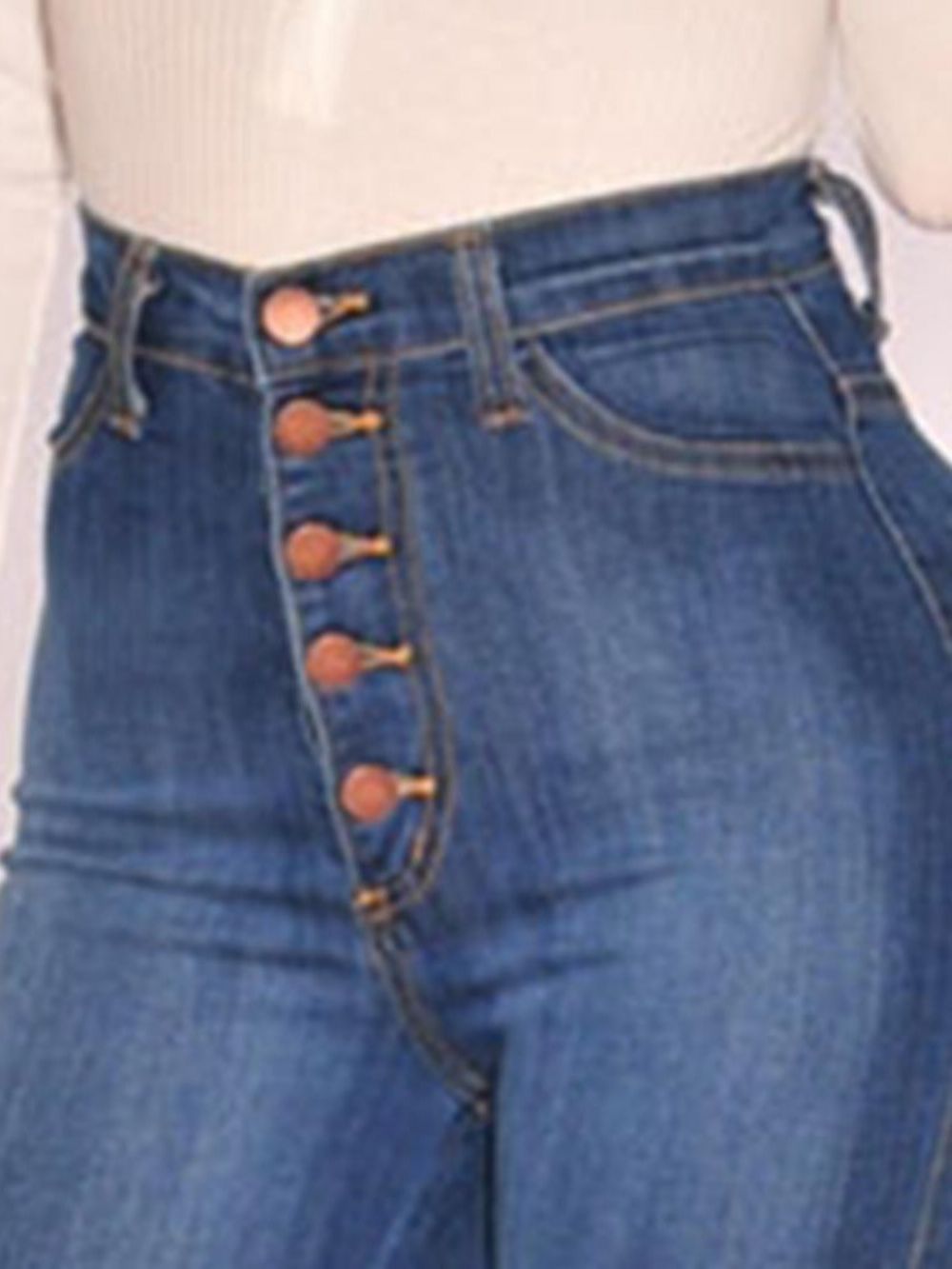 Effen Skinny Jeans Met Hoge Taille En Knopen