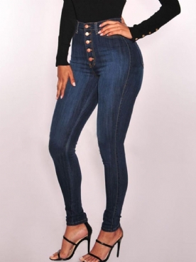 Effen Skinny Jeans Met Hoge Taille En Knopen