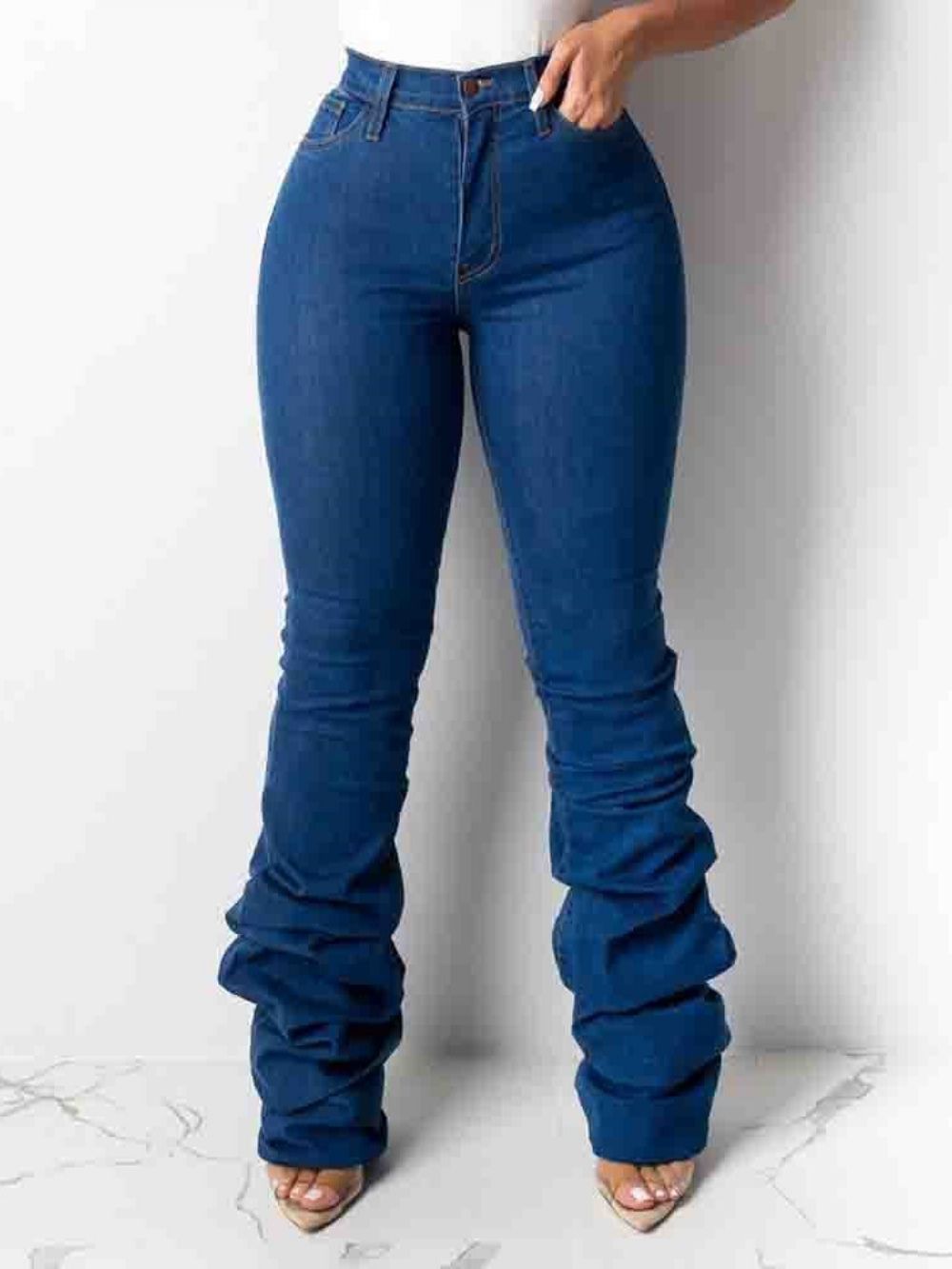 Effen Smaltoelopende Jeans Met Hoge Taille